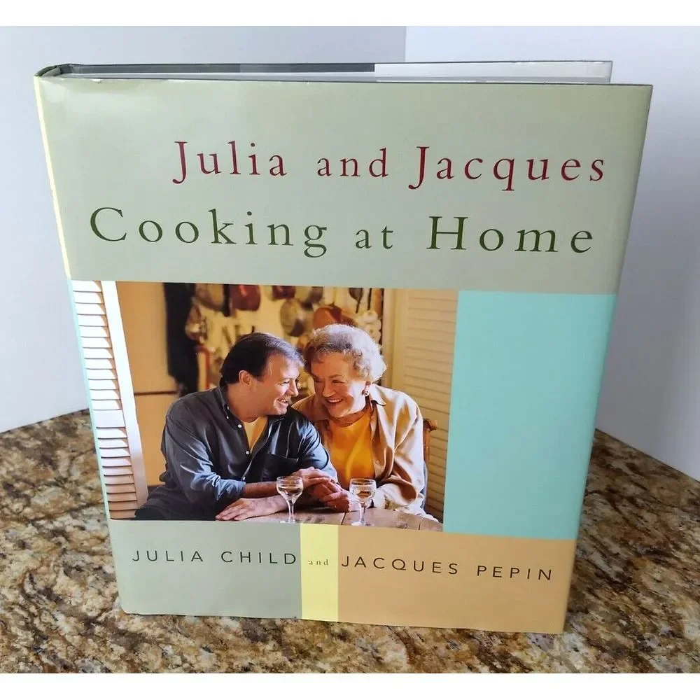 Julia Child & Jacques Pepin COOKING AT HOME Hardcover Illustrated Cookbook w/ DJ